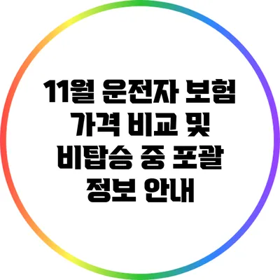 11월 운전자 보험 가격 비교 및 비탑승 중 포괄 정보 안내
