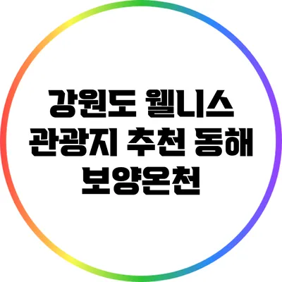 강원도 웰니스 관광지 추천: 동해 보양온천