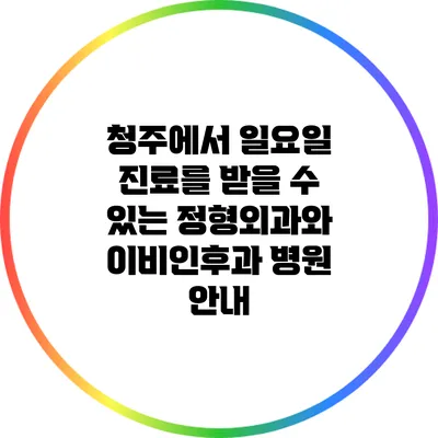 청주에서 일요일 진료를 받을 수 있는 정형외과와 이비인후과 병원 안내