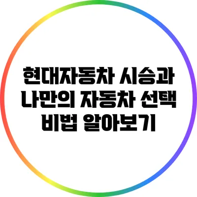 현대자동차 시승과 나만의 자동차 선택 비법 알아보기