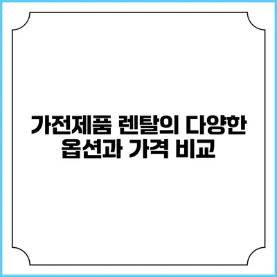 가전제품 렌탈의 다양한 옵션과 가격 비교
